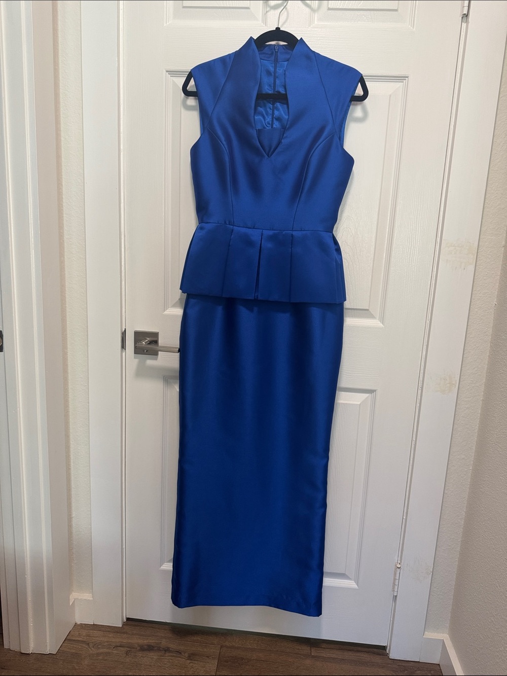 Elegant Royal Blue Peplum Midi Dress